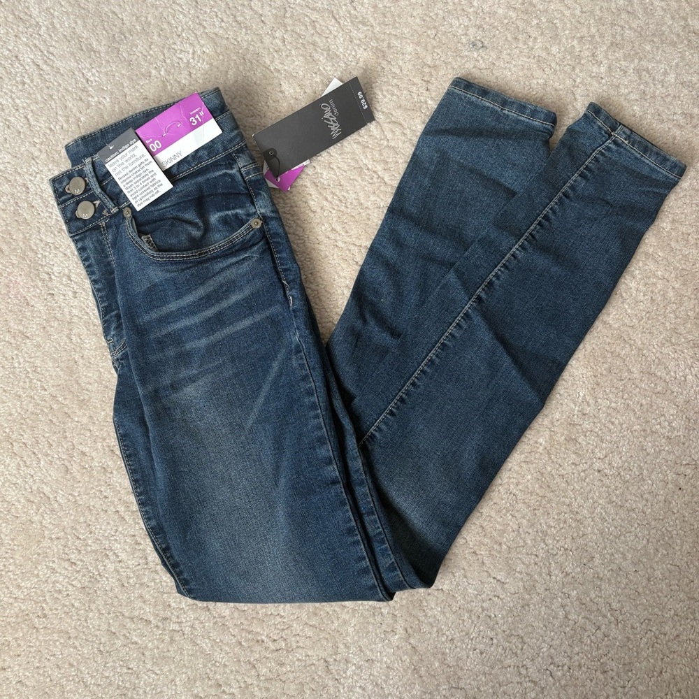 NWT WOMEN’S MOSSIMO DENIM HIGH RISE SKINNY MEDIUM/DARK WASH JEANS SIZE 00
